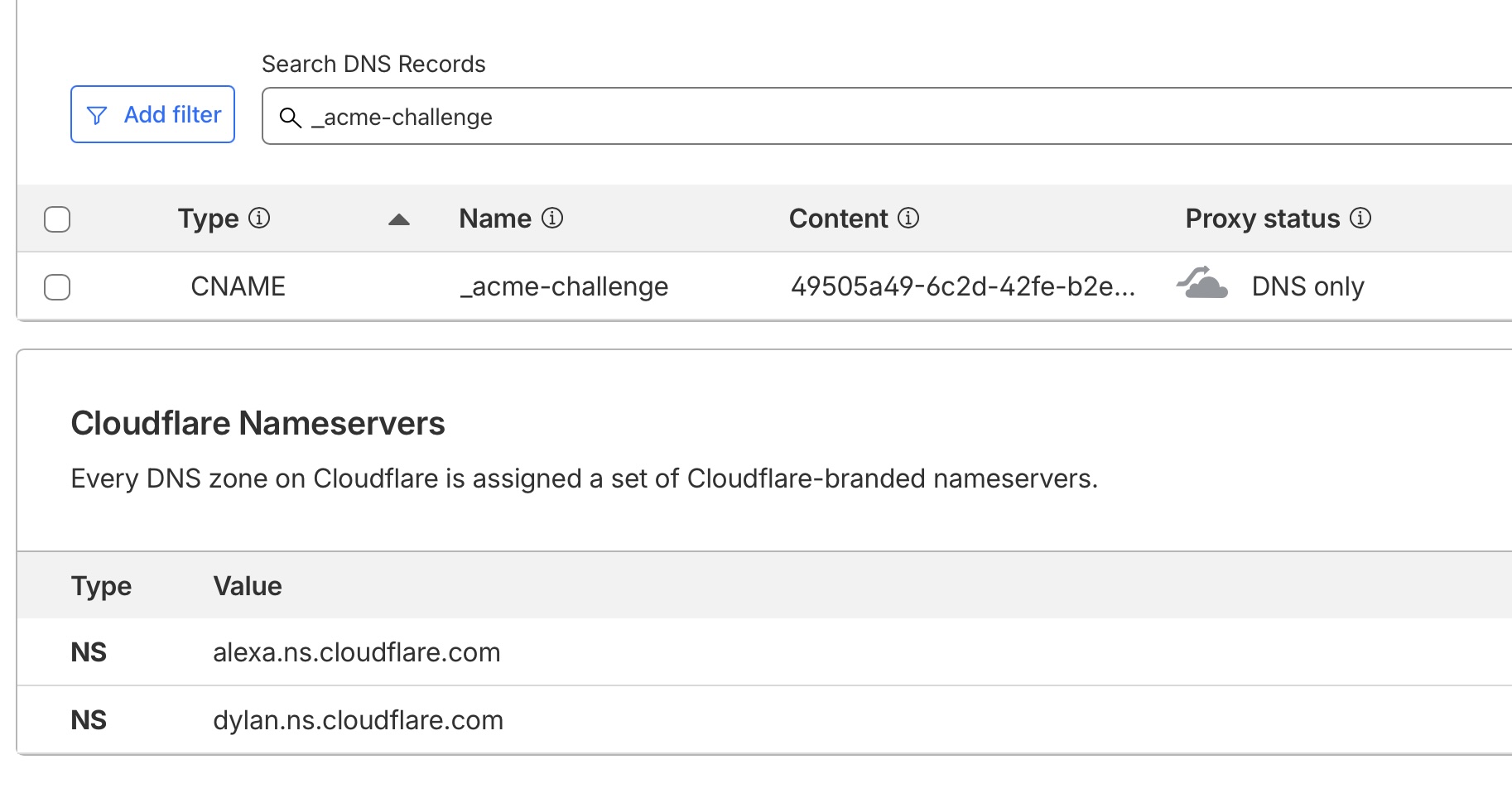 Cloudflare DNS dashboard