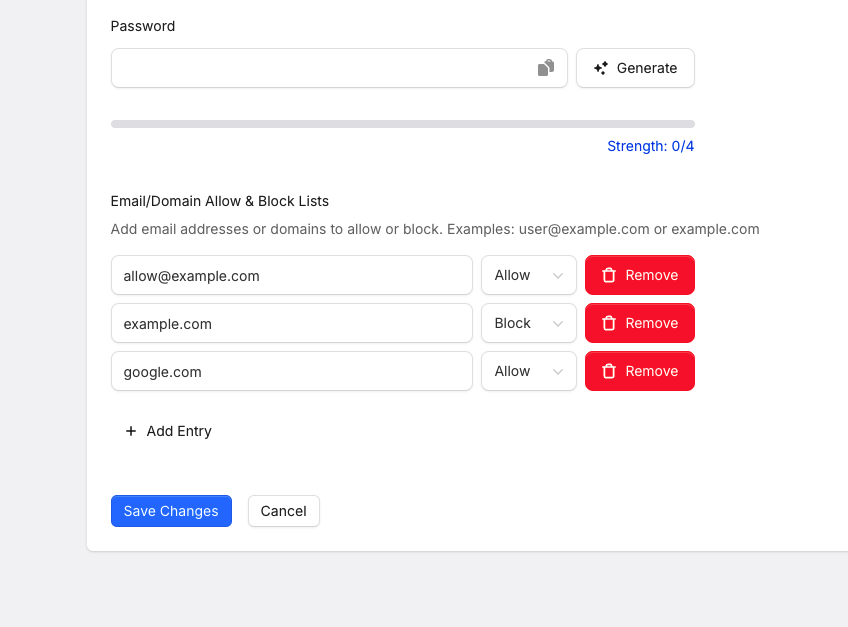 Email Allow/Blocklist Interface