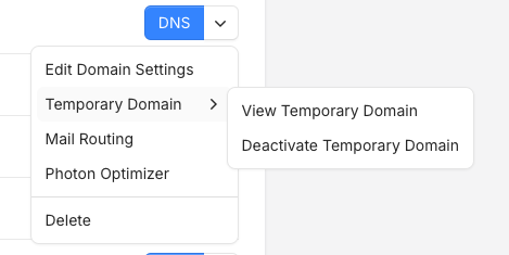 Temporary Domains Dropdown Interface