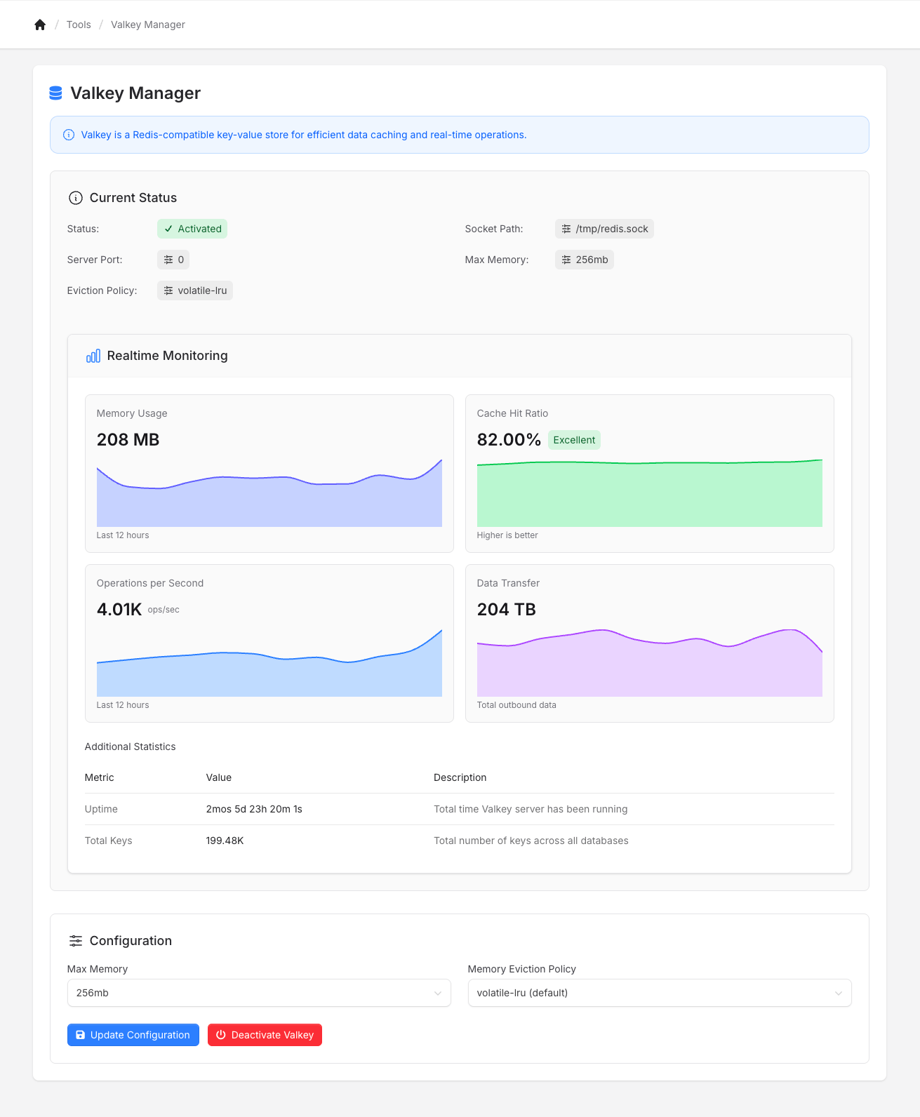 Valkey Manager statistics dashboard